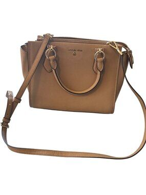 Michael Kors Beige Saffiano Leather Satchel With Adjustable Crossbody Strap